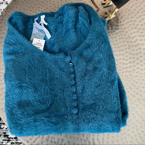 UO Piper Scoop Neck Fuzzy Romper in Teal - Picture 5 of 5